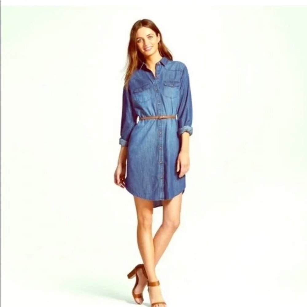 Merona Lightweight Denim Button Down Shirt Dress Medium